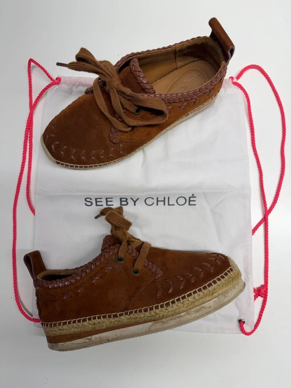 See by Chloe Espadrilles Sneakers Shoes Suede Whipstitch Trim Tan Brown Size 7